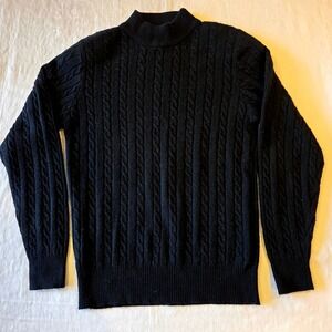 Neiman Marcus Cashmere Cable Knit Mock Neck Sweater Black Womens Small Vintage